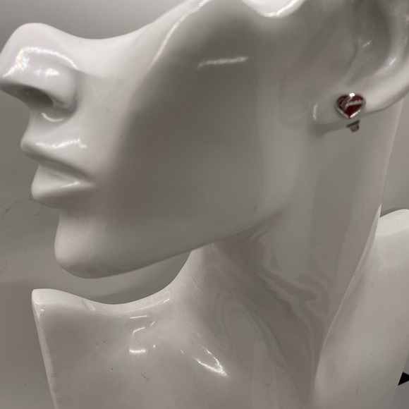 Guess Heart Earrings Red Studs - Picture 4 of 7